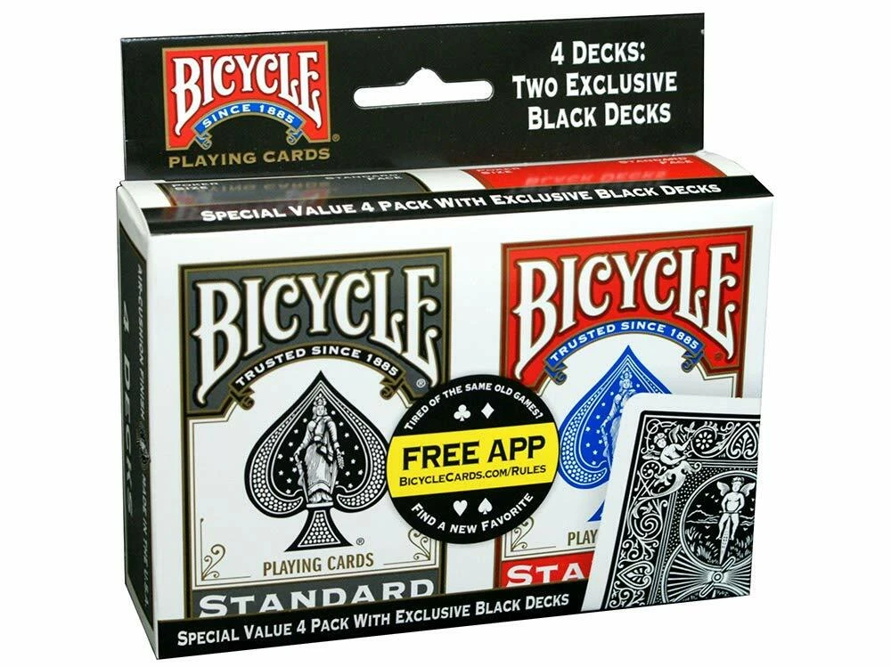 Bicycle Playing Cards Standard - 4 Decks: Two Exclusive Black Decks 3 Bicycle Playing Cards Standard - 4 Decks: Two Exclusive Black Decks
