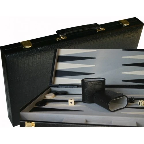 Backgammon Black Lizard Skin 15" 3 Backgammon Black Lizard Skin 15"
