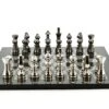 Dal Rossi Italy Chess Set Flat Carbon Fibre Board 50cm, With Metal Dark Titanium And Silver Chessmen 115mm -Entertainment Game Store L06350DR