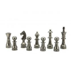 Dal Rossi Italy Chess Set Flat Carbon Fibre Board 50cm, With Metal Dark Titanium And Silver Chessmen 115mm -Entertainment Game Store L06350DR 2