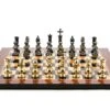 Dal Rossi Italy Chess Set Flat Walnut Finish Board 50cm, With Metal Dark Titanium And Gold Chessmen 110mm -Entertainment Game Store L17333DR
