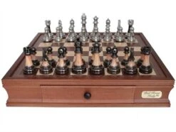 Dal Rossi Italy Staunton Metal/Marble Finish Chess Set With Drawers 16" -Entertainment Game Store L2026DR 1