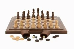 Dal Rossi Chess / Checkers / Backgammon,folding Walnut, 16"