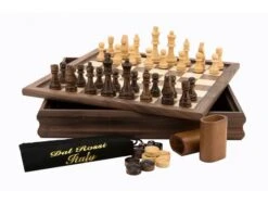 Dal Rossi Chess /Checkers / Backgammon, Walnut, Flip Top Board, 14"