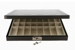 Dal Rossi Italy Silver/Titanium Chess Set On Carbon Fibre Shiny Finish Chess Box 20" With Compartments -Entertainment Game Store L2061DR 2