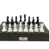 Dal Rossi Italy Black/White Chess Set On Carbon Fibre Shiny Finish Chess Box 20" With Compartments -Entertainment Game Store L2062DR