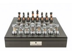 Dal Rossi Italy Carbon Fibre Shiny Finish Chess Box 16" With Metal Marble Chess Pieces -Entertainment Game Store L2067DR 1