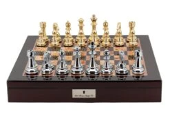Dal Rossi Italy Chess Box Mahogany Finish 20" With Compartments Gold And Silver 101mm Pieces