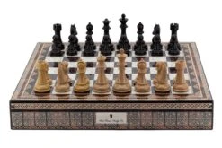 Dal Rossi Chess Box Mosaic Finish 20" With Compartments With Black Ebony And Box Wood Finish 101mm Chess Pieces