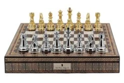 Dal Rossi Chess Box Mosaic Finish 20" With Compartments With Gold And Silver Finish 101mm Chess Pieces