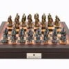 Dal Rossi Italy Brown PU Leather Bevilled Edge Chess Box With Compartments 18" With Dragon Pewter Chessmen -Entertainment Game Store L41223DR