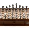 Dal Rossi Italy Chess Set With Diamond-Cut Titanium & Silver 85mm Chessmen On A Walnut Finish Chess Box 16” With Drawers -Entertainment Game Store L4279DR