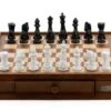 Dal Rossi Italy Chess Set With Diamond-Cut Black & White 85mm Chessmen On A Walnut Finish Chess Box 16” With Drawers -Entertainment Game Store L4280DR