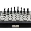 Dal Rossi Black PU Leather Bevelled Edge Chess Box W/compartments 18" Diamond-Cut Black & White Finish Chessmen -Entertainment Game Store L4289DR