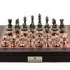 Dal Rossi Italy Brown PU Leather Bevelled Edge Chess Box With Compartments 18" With Diamond-Cut Copper & Bronze Finish Chessmen -Entertainment Game Store L4290DR