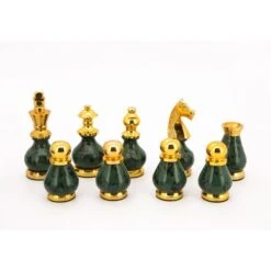Dal Rossi Italy Chess Set Walnut Finish 16″ With Two Drawers, With Gray And Green Gold And Silver Metal Tops And Bottoms Chess Pieces 90mm -Entertainment Game Store L44159DR 2