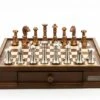 Dal Rossi Italy Chess Set Walnut Finish 16″ With Two Drawers, With Metal Copper And Silver 80mm Chessmen -Entertainment Game Store L44162DR