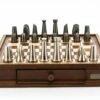 Dal Rossi Italy Chess Set Walnut Finish 16″ With Two Drawers, With Metal Dark Titanium And Silver Chessmen 85mm -Entertainment Game Store L44163DR