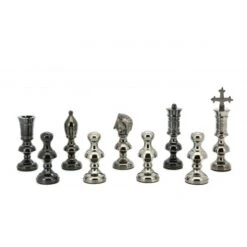 Dal Rossi Italy Chess Set Walnut Finish 16″ With Two Drawers, With Metal Dark Titanium And Gold Chessmen 110mm -Entertainment Game Store L44333DR 2